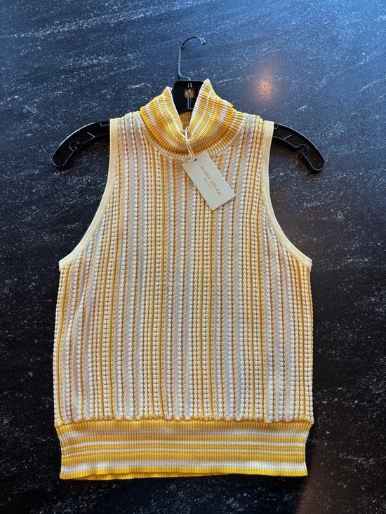 Ramy Brook Tops - Ramy Brook Yellow & Cream Striped Knit Turtleneck Sleeveless